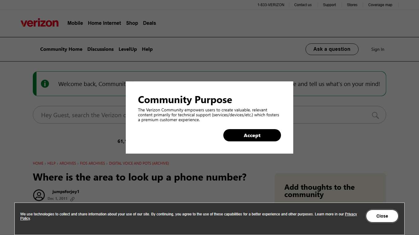 Where is the area to look up a phone number? - verizon